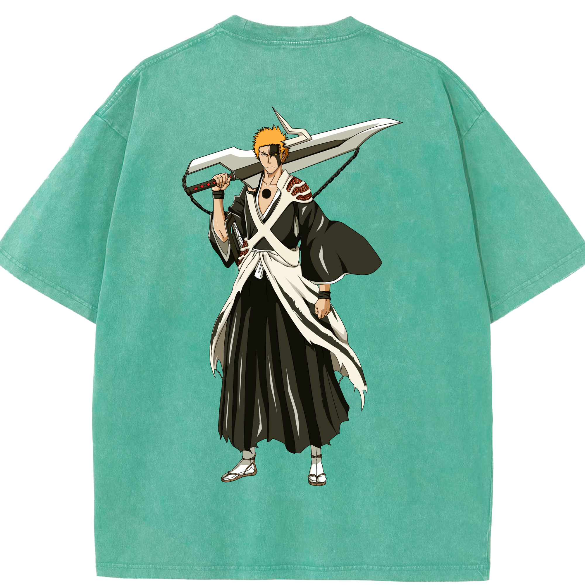 （画像用） ブリーチ 黒崎一護（くろさき いちご）BLEACH Kurosaki Ichigo 綿100% ヴィンテージ風 半袖Tシャツ（背面プリント）